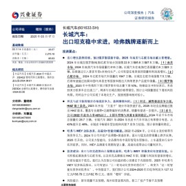 长城汽车研究报告：出口坦克稳中求进，哈弗魏牌逐新而上