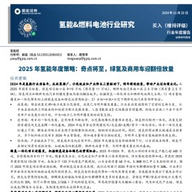 2025年氢能行业年度策略：奇点将至，绿氢及商用车迎翻倍放量