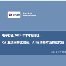 电子行业2024年半年报综述：Q2业绩同环比增长，AI驱动基本面持续向好