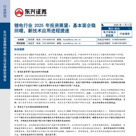 锂电行业2025年投资展望：基本面企稳回暖，新技术应用进程提速