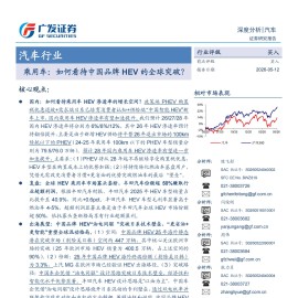 汽车行业乘用车：如何看待中国品牌HEV的全球突破？