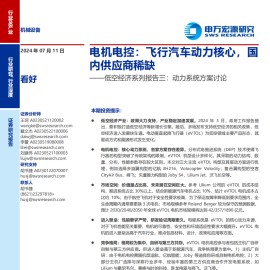 低空经济之动力系统方案讨论：电机电控，飞行汽车动力核心，国内供应商稀缺