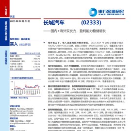长城汽车研究报告：国内+海外双发力，盈利能力稳健增长