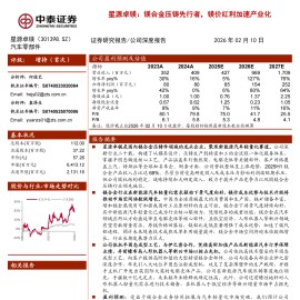 星源卓镁公司研究报告：镁合金压铸先行者，镁价红利加速产业化