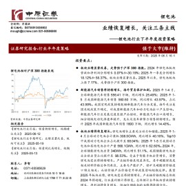 锂电池行业下半年度投资策略：业绩恢复增长，关注三条主线