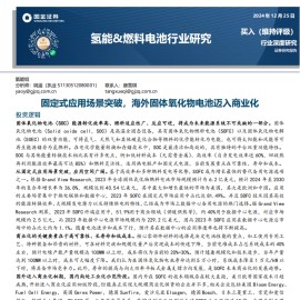 氢能&燃料电池行业研究：固定式应用场景突破，海外固体氧化物电池迈入商业化