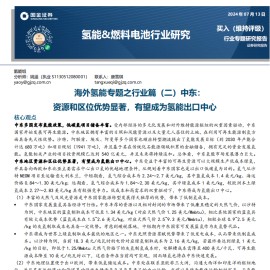 中东氢能源行业专题报告：资源和区位优势显著，有望成为氢能出口中心