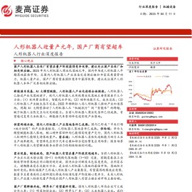 人形机器人行业专题报告：人形机器人迎量产元年，国产厂商有望超车