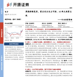 电子行业投资策略：周期持续复苏，重点关注自主可控、AI两大投资主线