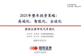 汽车行业2025年整车投资策略：高端化、智能化、全球化