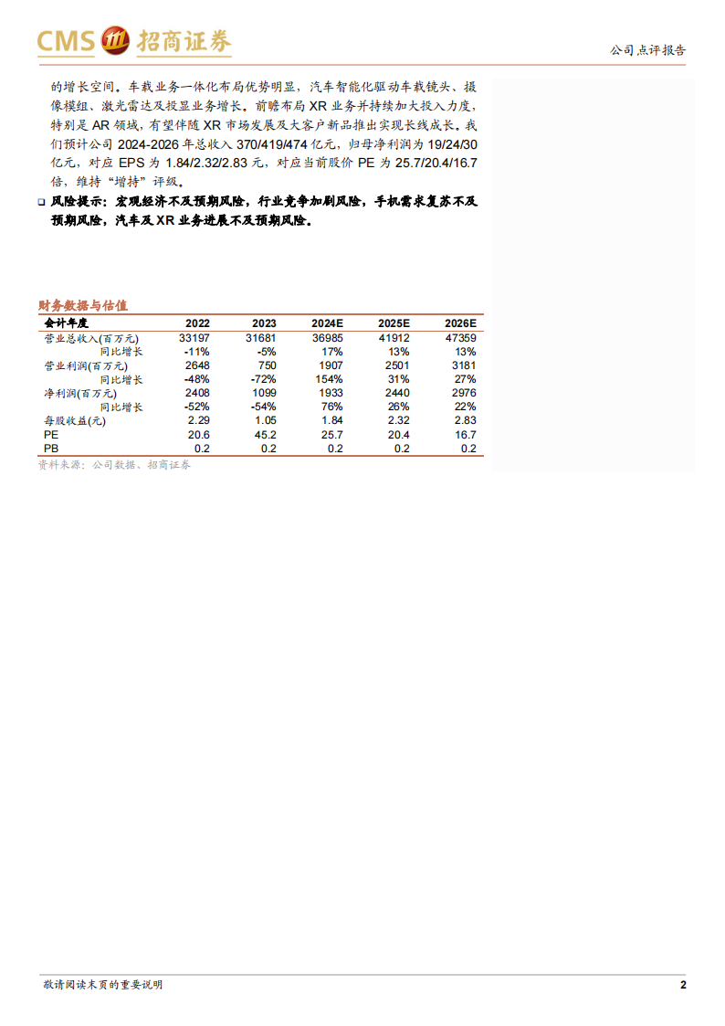 舜宇光学科技研究报告：手机业务逐步复苏，技术布局助力车载XR长线成长,舜宇光学,XR,人工智能,第2张