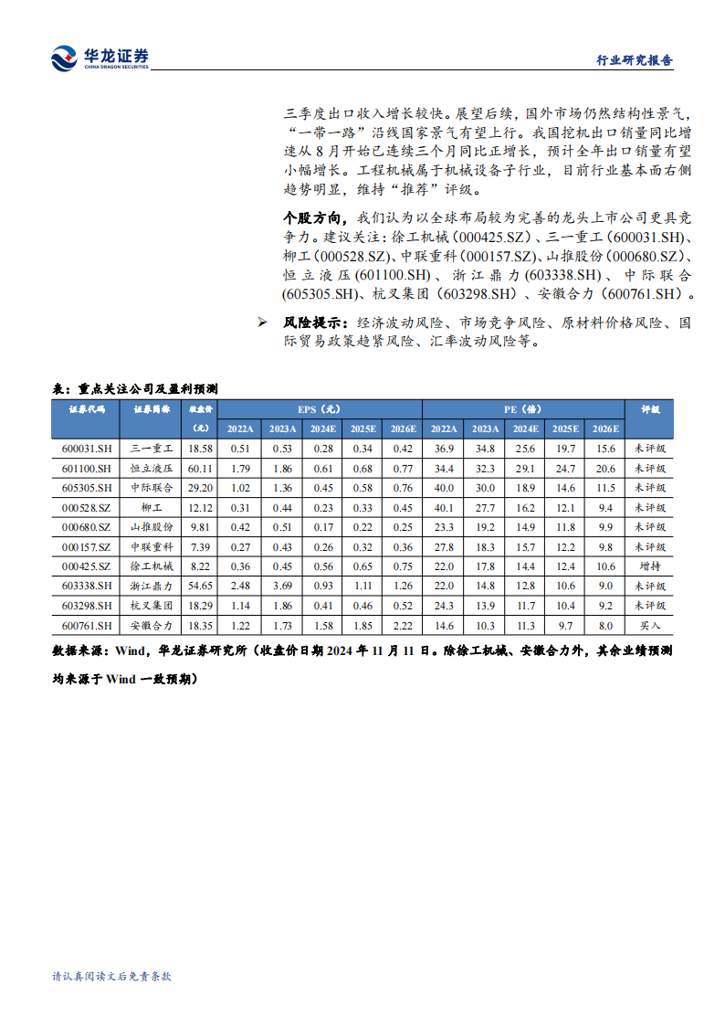 工程机械行业2024年三季报综述：三季度业绩改善明显，内外需共振助力行业景气延续,工程机械,工程机械,第2张