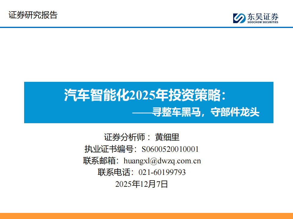 汽车智能化行业2025年投资策略：寻整车黑马，守部件龙头,汽车,智能化,汽车,智能化,第1张