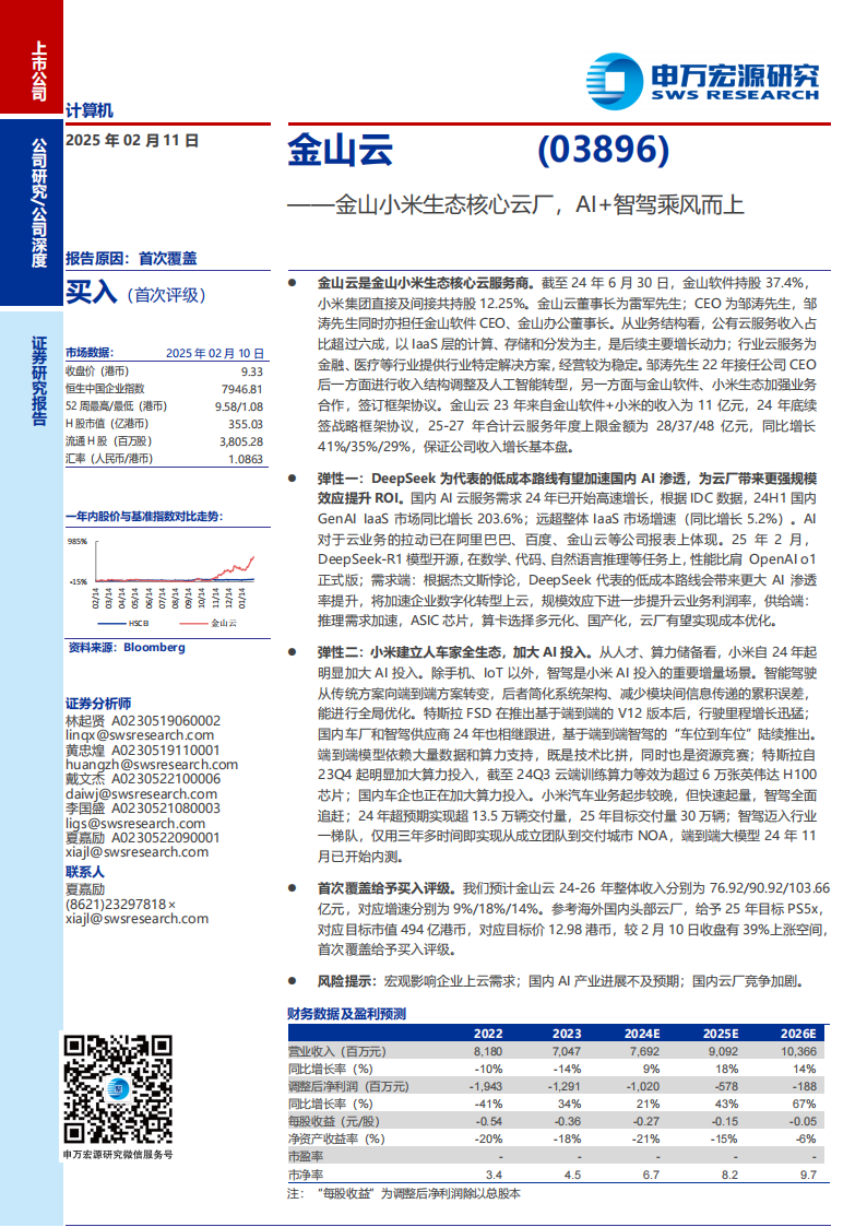 金山云研究报告：金山小米生态核心云厂，AI+智驾乘风而上,金山云,小米,AI,智驾,金山云,小米,AI,智驾,第1张