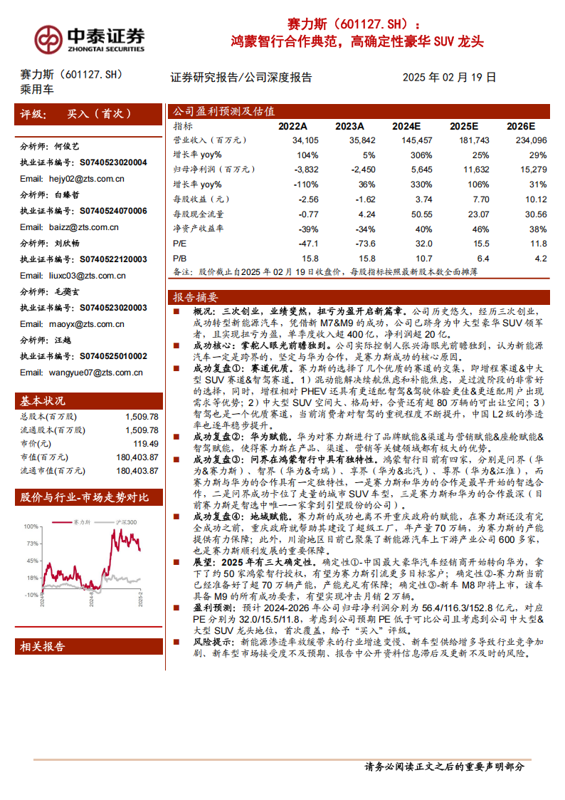 赛力斯研究报告：鸿蒙智行合作典范，高确定性豪华SUV龙头,赛力斯,鸿蒙智行,SUV,赛力斯,鸿蒙智行,SUV,第1张