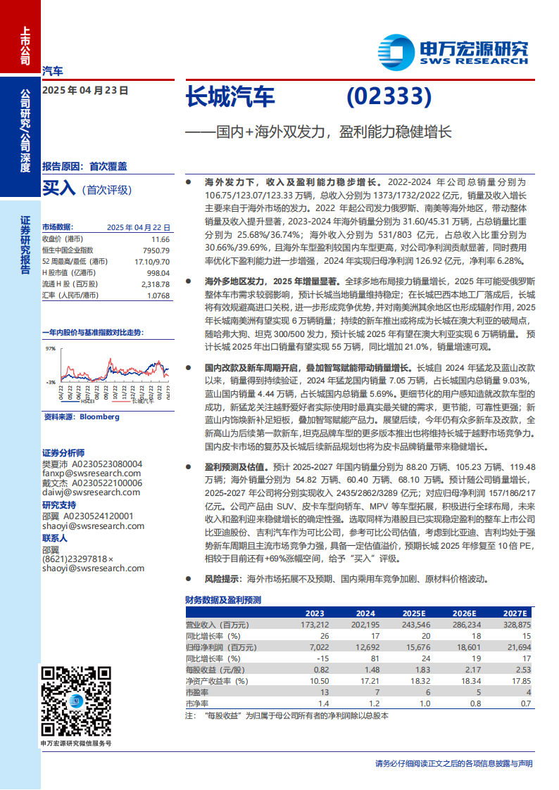 长城汽车研究报告：国内+海外双发力，盈利能力稳健增长,长城汽车,长城汽车,第1张