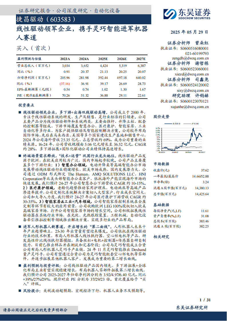 捷昌驱动研究报告：线性驱动领军企业，携手灵巧智能进军机器人赛道,捷昌驱动,机器人,捷昌驱动,机器人,第1张