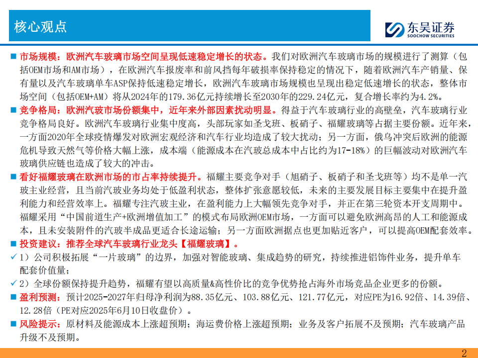 福耀玻璃研究报告：福耀玻璃在欧洲市场的发展展望,福耀玻璃,福耀玻璃,第2张