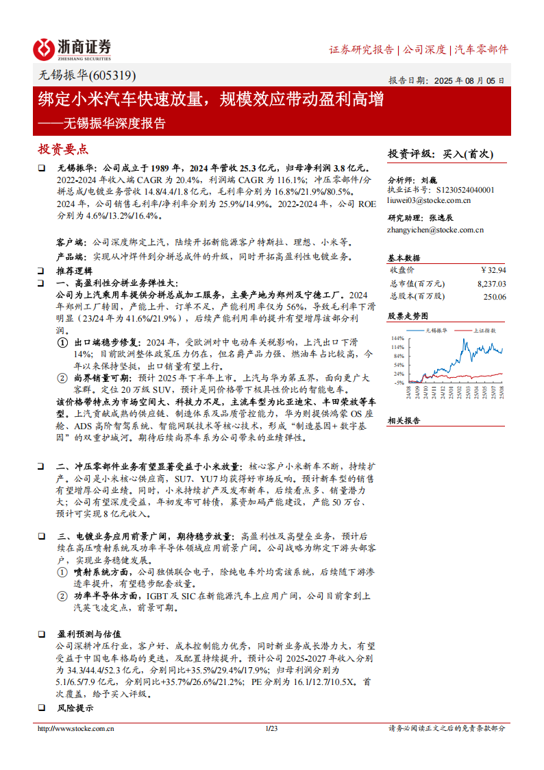 无锡振华研究报告：绑定小米汽车快速放量，规模效应带动盈利高增,无锡振华研,小米汽车,无锡振华研,小米汽车,第1张