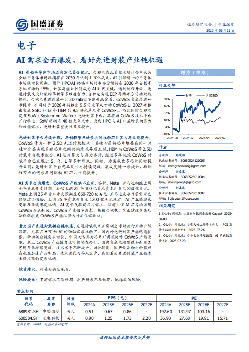 电子行业深度报告：AI需求全面爆发，看好先进封装产业链机遇,电子,AI,电子,AI,第1张