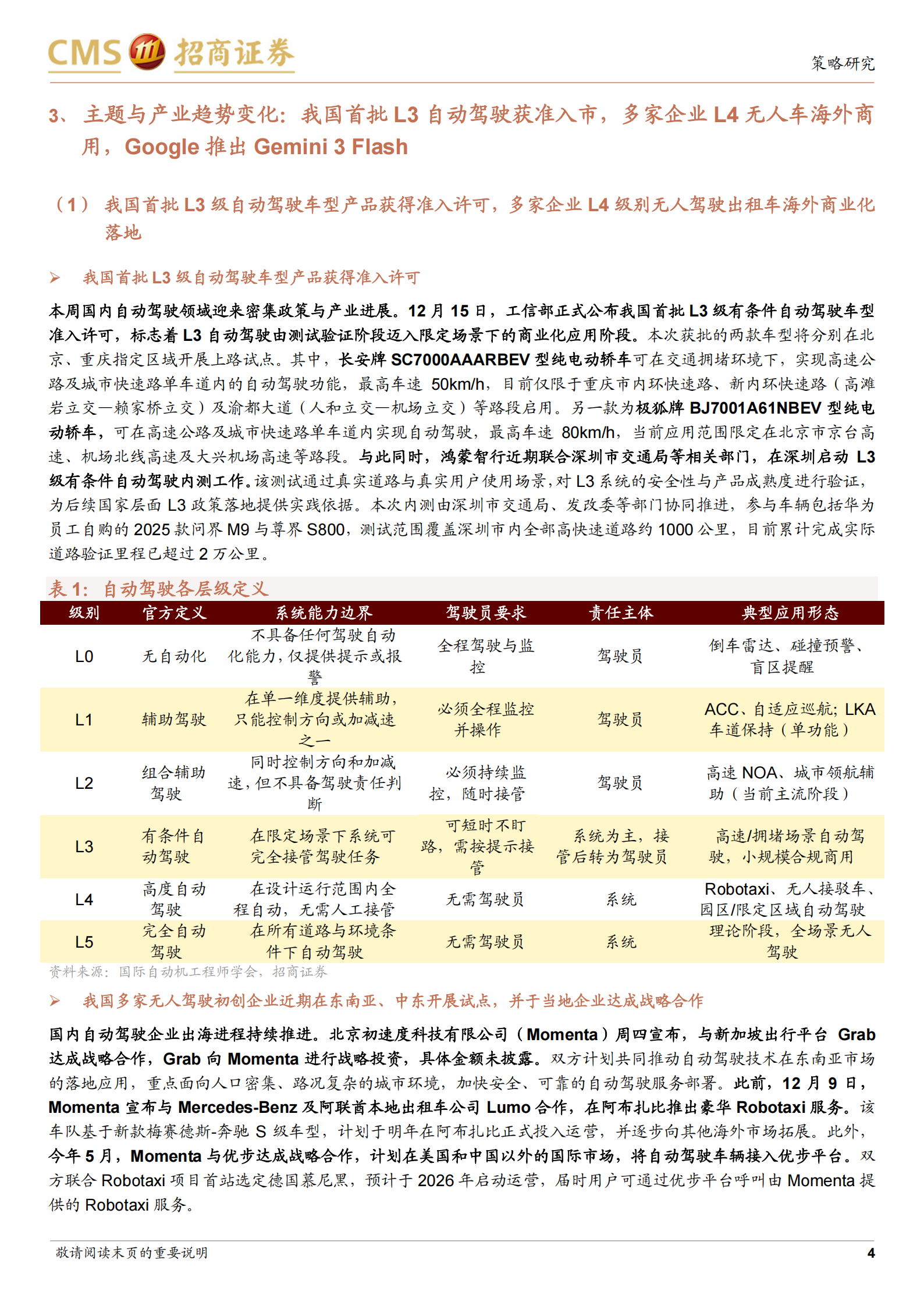 全球产业趋势跟踪周报：我国首批L3级自动驾驶车型获许可，Gemini 3 Flash推出,L3,自动驾驶,L3,自动驾驶,第4张